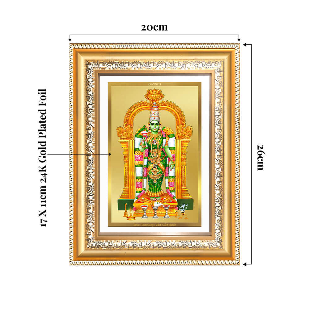 Goddess Meenakshi | Divine Warrior Goddess of Madurai Wall and Tabletop Photo Frame in 24K Gold Plated Foil