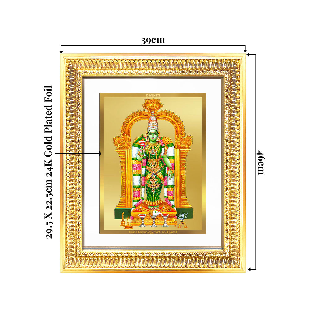 Goddess Meenakshi wall and tabletop frame featuring 24K gold plated foil design, showcasing divine beauty and strength.