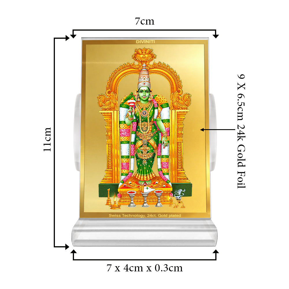 Diviniti 24K Gold Plated Meenakshi Frame For Car Dashboard, Home Decor, Table, Worship (11 x 6.8 CM)