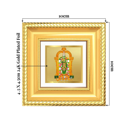 Goddess Meenakshi Tabletop Frame in 24k Gold Plated Foil showing product dimensions, ideal for spiritual décor and devotional gifting.