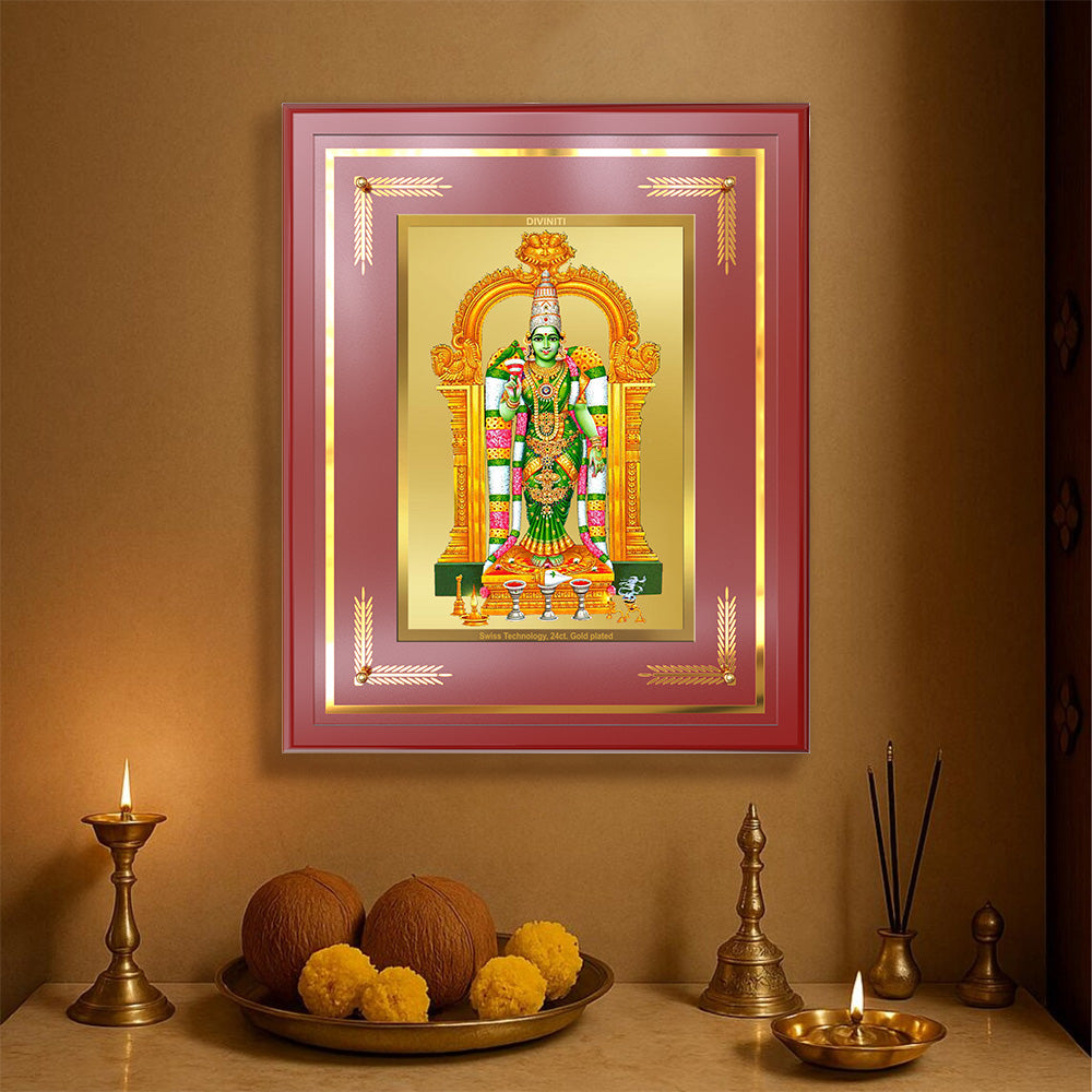 Goddess Meenakshi | Divine Warrior Goddess of Madurai Wall & Tabletop Frame in 24K Gold Plated Foil