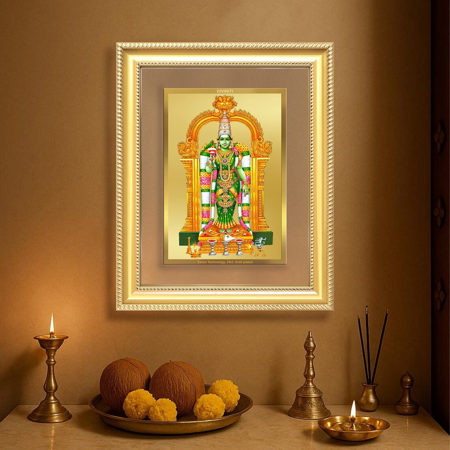 Goddess Meenakshi | Divine Warrior Goddess of Madurai Wall & Tabletop Frame in 24K Gold Plated Foil