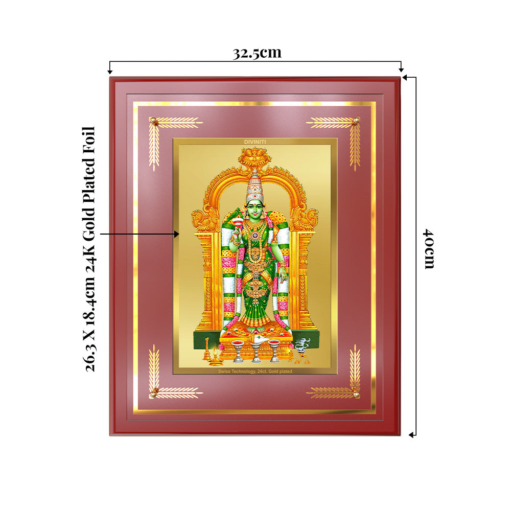 Goddess Meenakshi | Divine Warrior Goddess of Madurai Wall & Tabletop Frame in 24K Gold Plated Foil