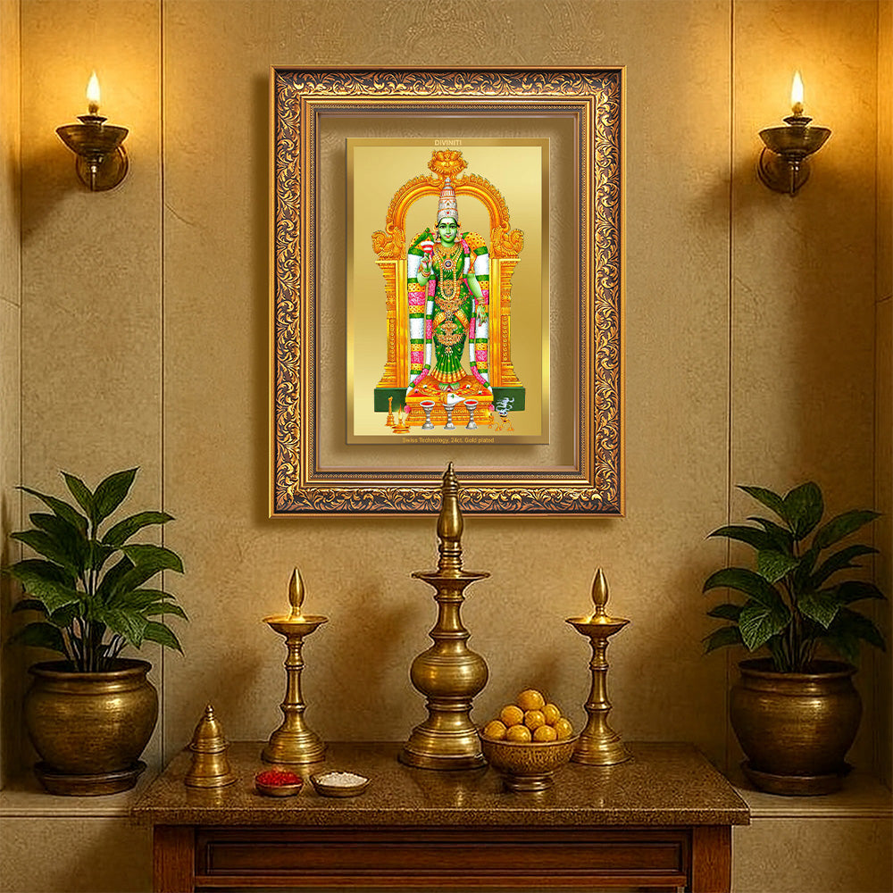 Goddess Meenakshi | Divine Warrior Goddess of Madurai Wall Photo Frame in 24K Gold Plated Foil