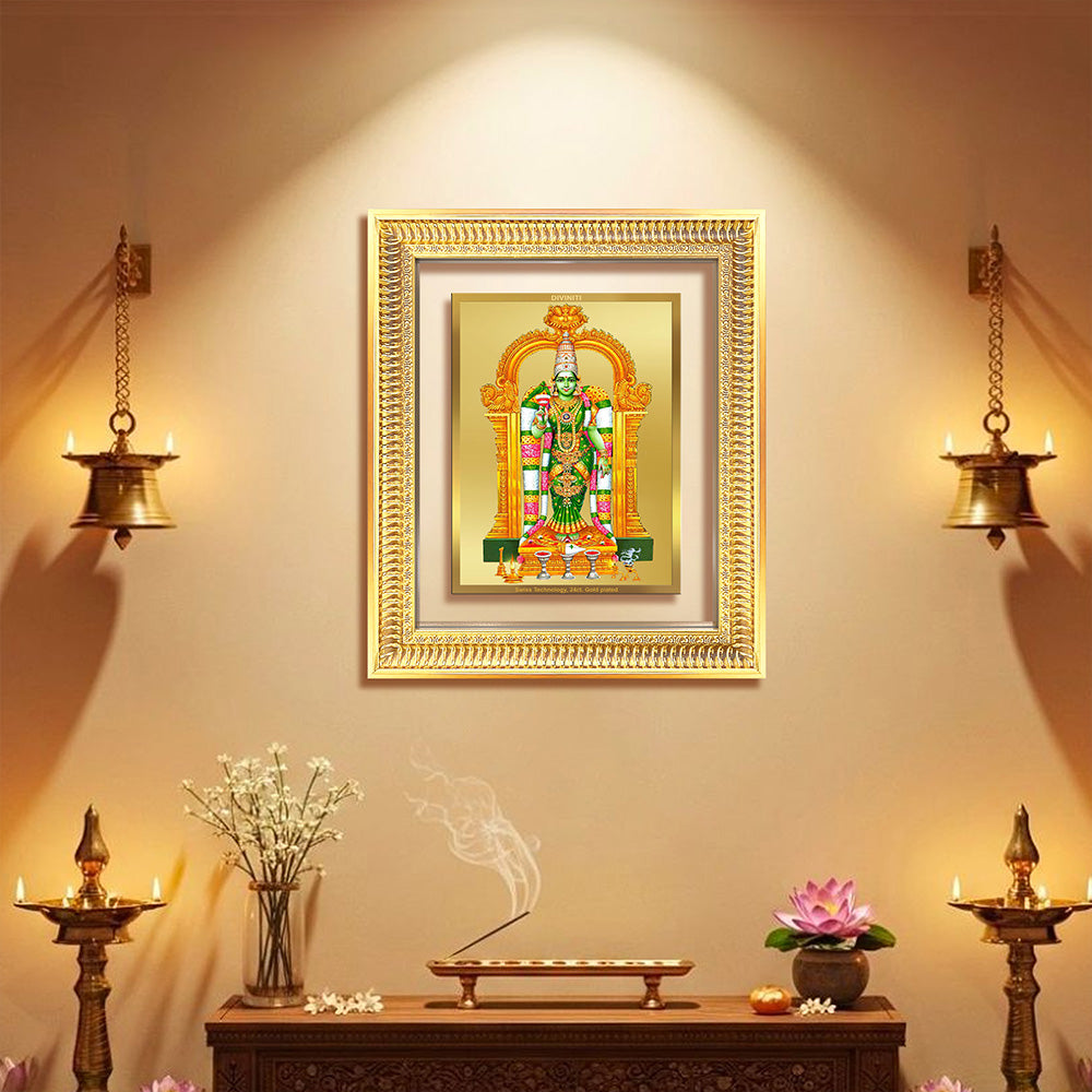 Goddess Meenakshi | Divine Warrior Goddess of Madurai Wall & Tabletop Frame in 24K Gold Plated Foil