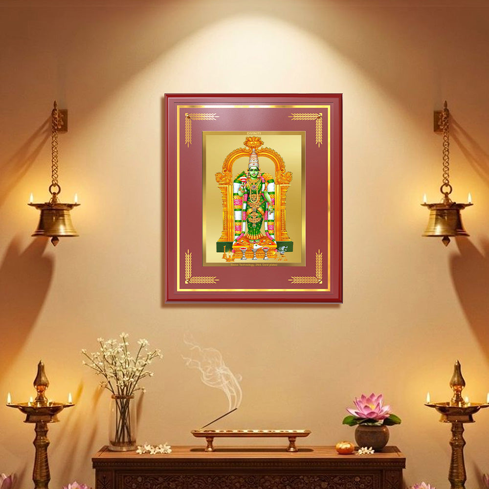 Goddess Meenakshi | Divine Warrior Goddess of Madurai Wall & Tabletop Frame in 24K Gold Plated Foil