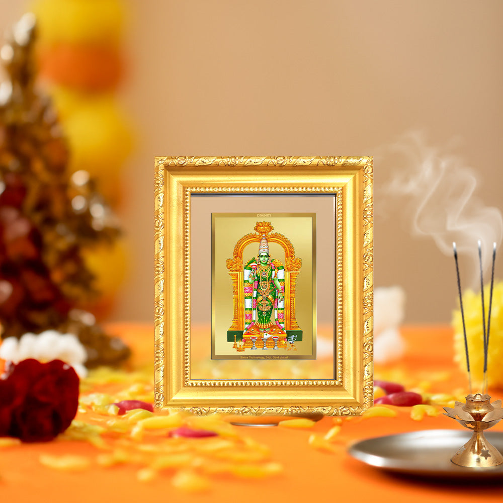 Goddess Meenakshi | Divine Warrior Goddess of Madurai Wall & Tabletop Frame in 24K Gold Plated Foil