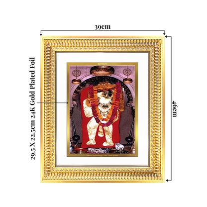 Mehandipur Balaji framed image in 24K gold plated foil, dimensions 39cm x 44cm.
