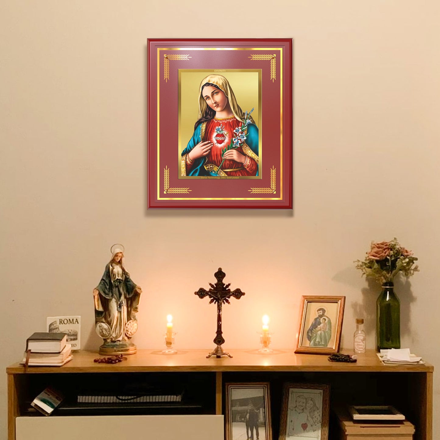 Mother Mary | Blessed Virgin Wall Mount Photo Frame in 24K Gold Plated Foil