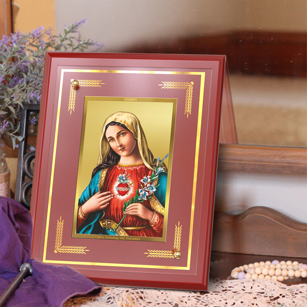 Mother Mary | Blessed Virgin Wall and Tabletop Photo Frame in 24K Gold Plated Foil