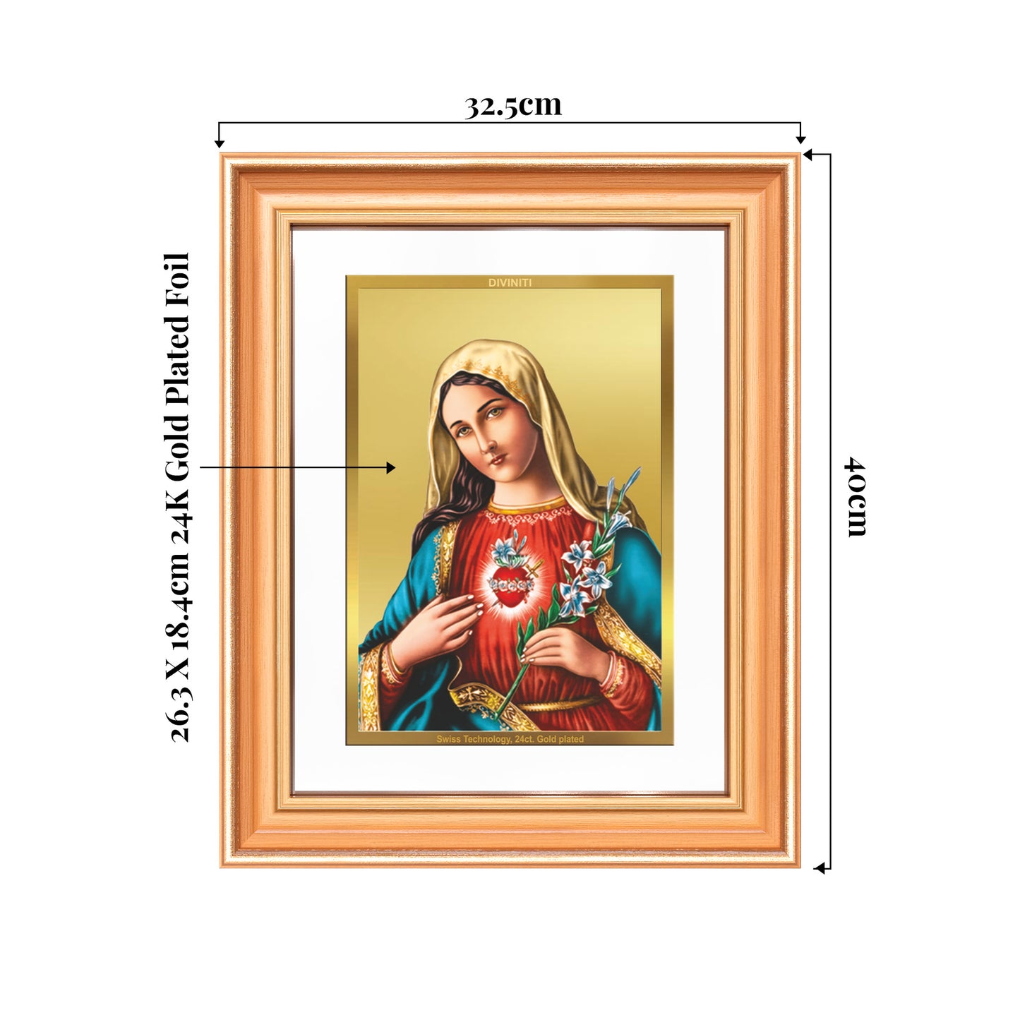 Mother Mary | Blessed Virgin Wall Mount Photo Frame in 24K Gold Plated Foil