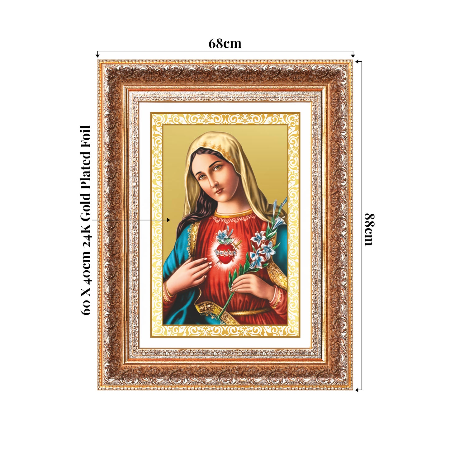 Mother Mary | Blessed Virgin Wall Mount Photo Frame in 24K Gold Plated Foil