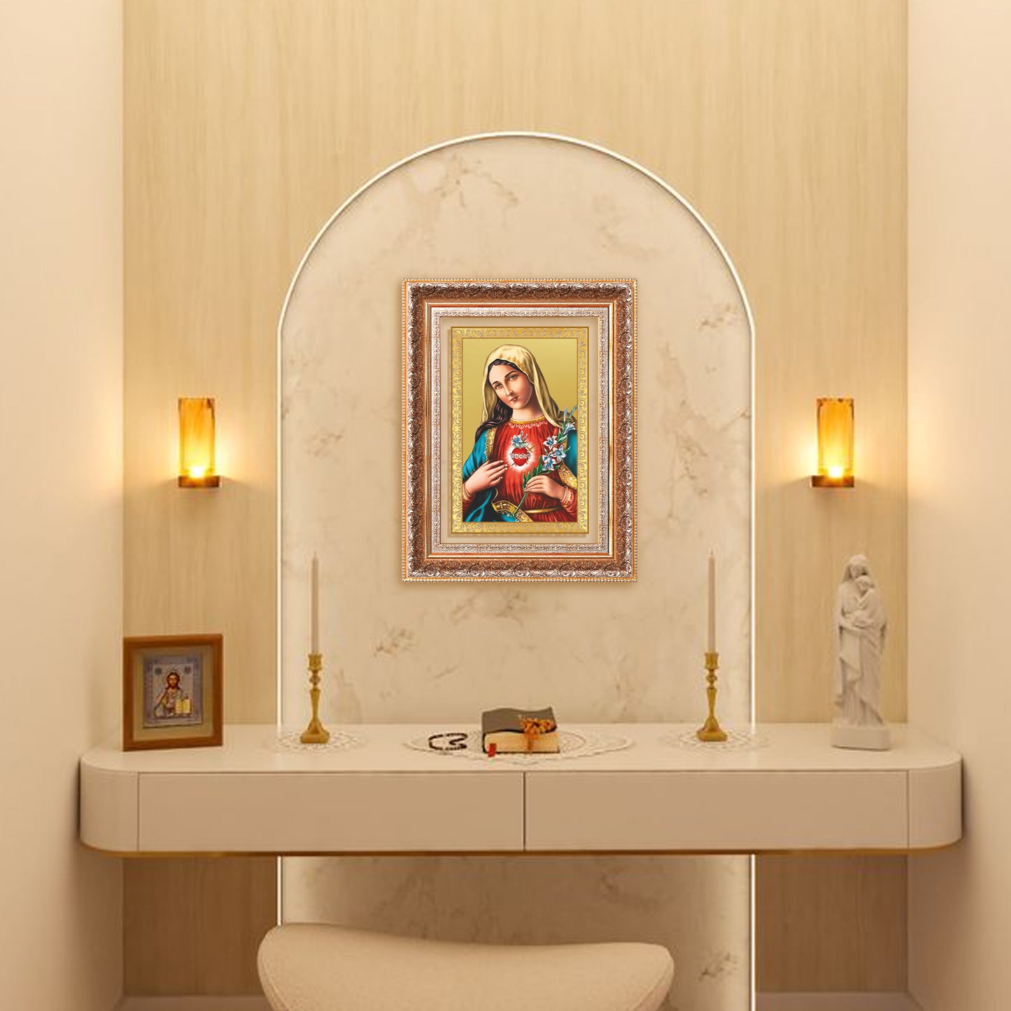 Mother Mary | Blessed Virgin Wall Mount Photo Frame in 24K Gold Plated Foil