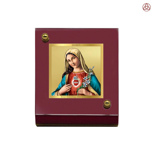 Mother Mary | Divine Holy Virgin Mary Car Dashboard & Tabletop Photo Frame in 24K Gold Plated Foil