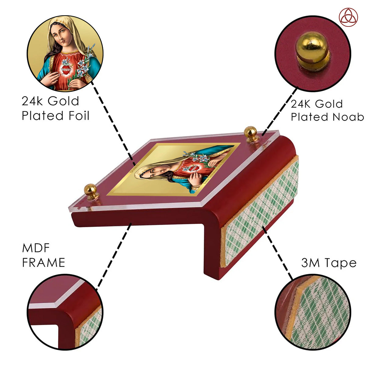 Mother Mary | Divine Holy Virgin Mary Car Dashboard & Tabletop Photo Frame in 24K Gold Plated Foil