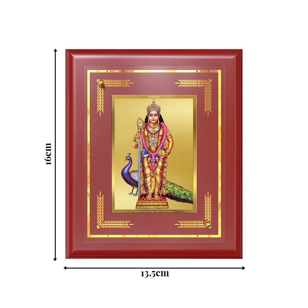 Lord Murugan Kartikeya | Divine Warrior God Wall & Tabletop Photo Frame in 24K Gold Plated Foil
