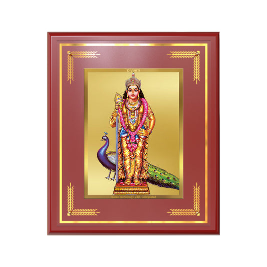 Lord Murugan | Divine Warrior God Wall Mount Photo Frame in 24K Gold Plated Foil