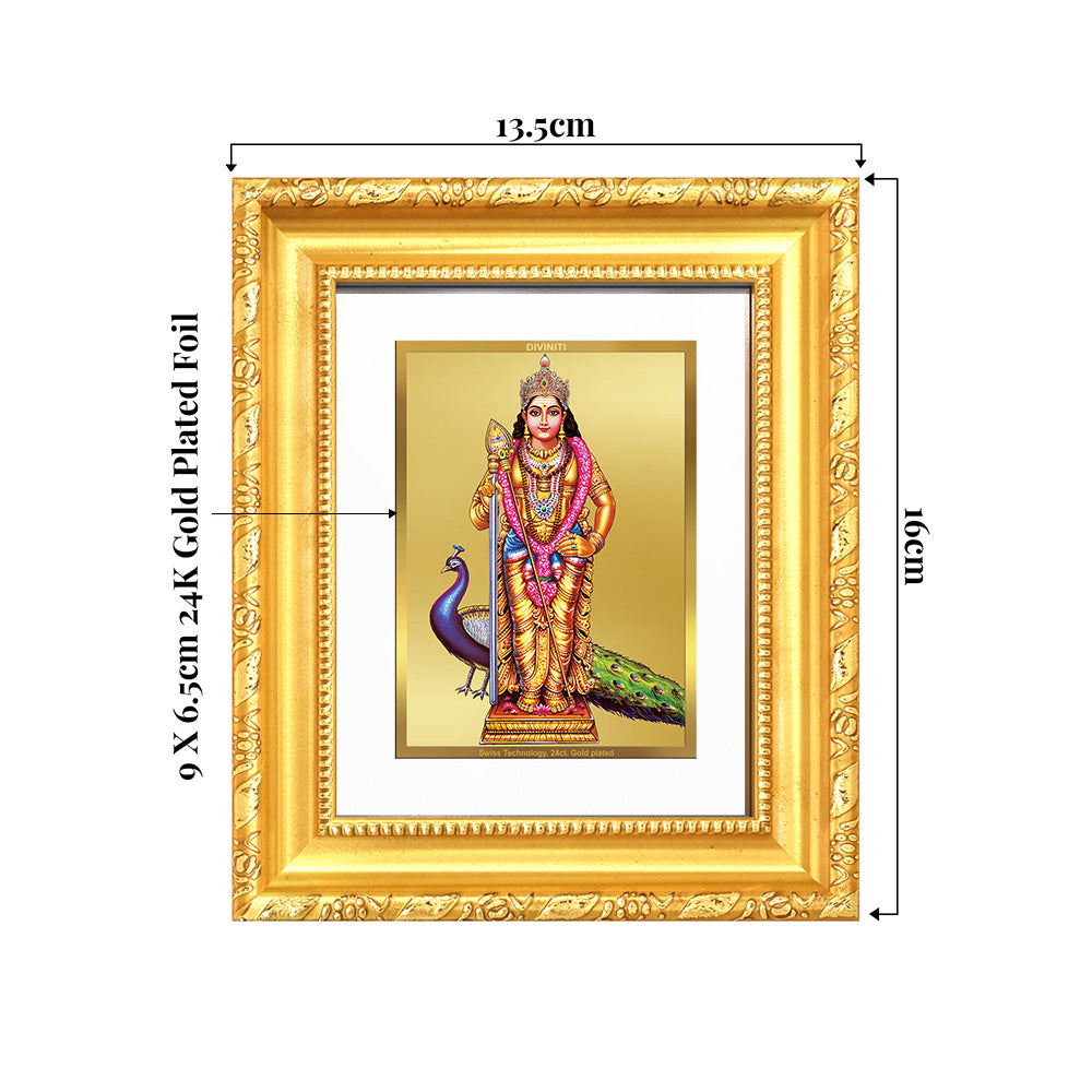 Lord Murugan | Divine Warrior God Wall & Tabletop Frame in 24K Gold Plated Foil