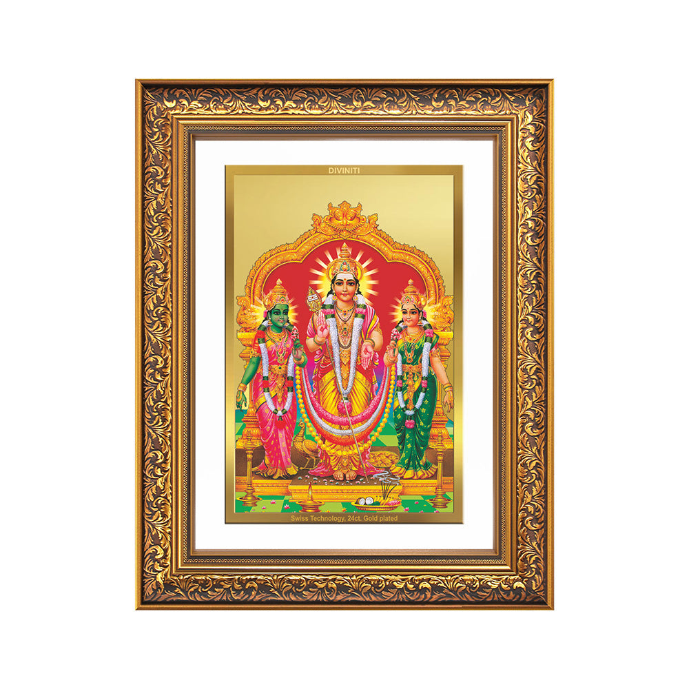 Lord Murugan with Valli | Divine Union Wall Photo Frame in 24K Gold Plated Foil