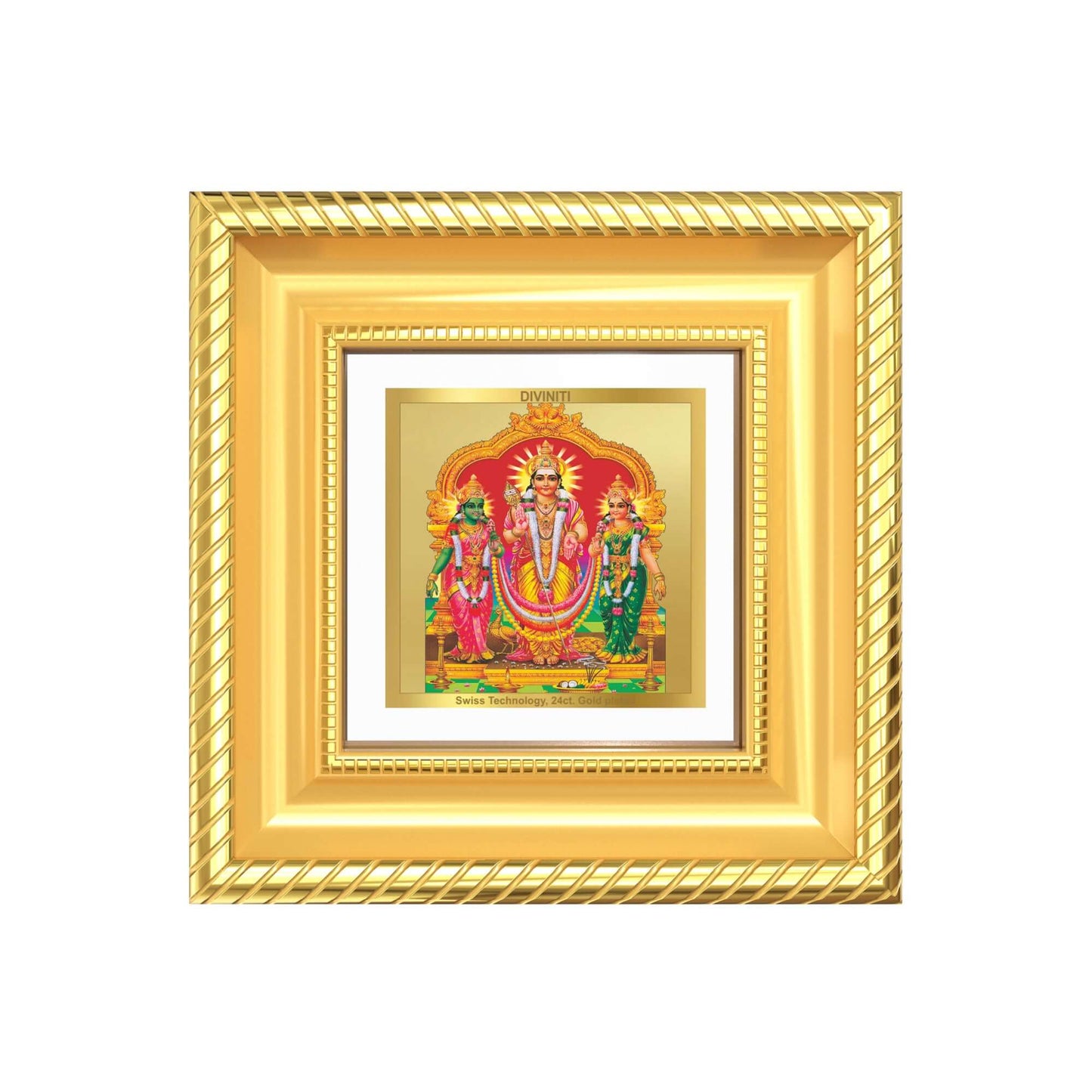 Lord Murugan with Valli tabletop frame in 24K gold plated foil showcasing the divine couple.