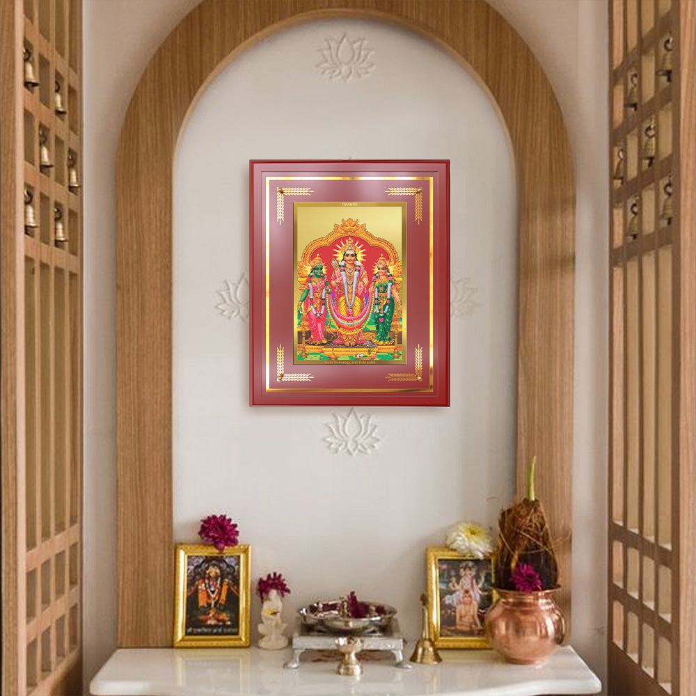 Lord Murugan with Valli | Divine Union Wall & Tabletop Frame in 24K Gold Plated Foil
