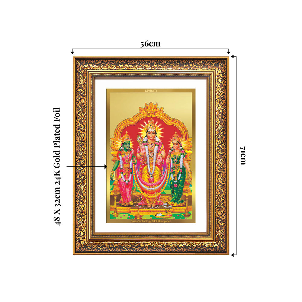 Lord Murugan with Valli | Divine Union Wall Photo Frame in 24K Gold Plated Foil