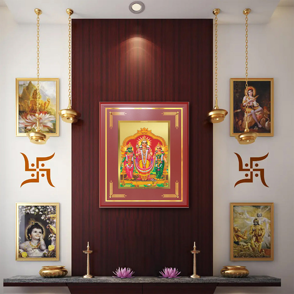 Lord Murugan with Valli | Divine Union Wall & Tabletop Frame in 24K Gold Plated Foil