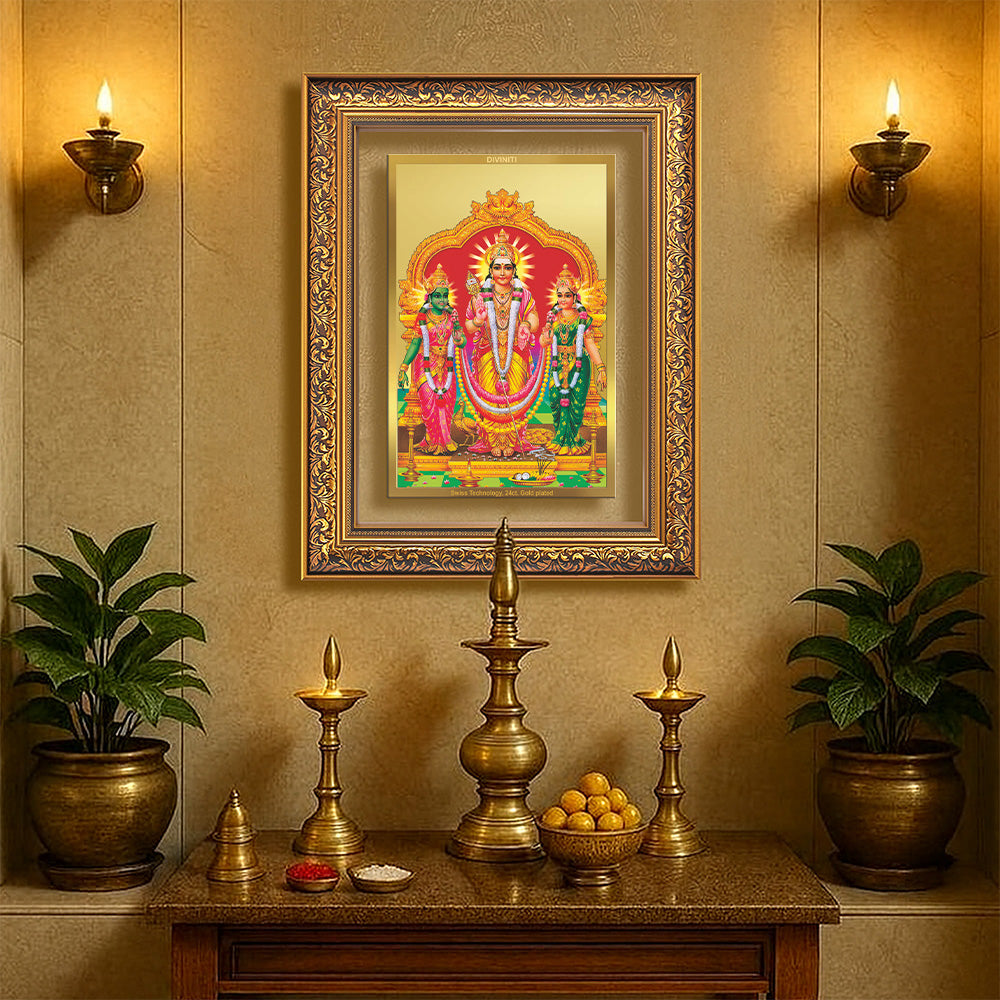 Lord Murugan with Valli | Divine Union Wall Photo Frame in 24K Gold Plated Foil