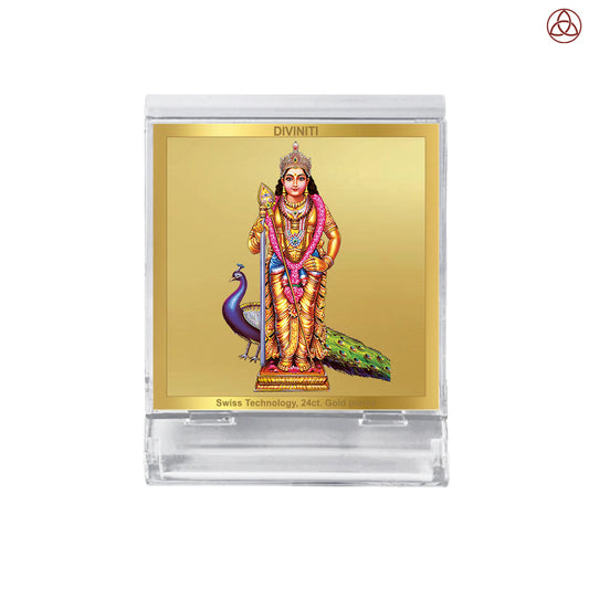 Murugan | Divine Lord Murugan Car Dashboard & Tabletop Photo Frame in 24K Gold Plated Foil