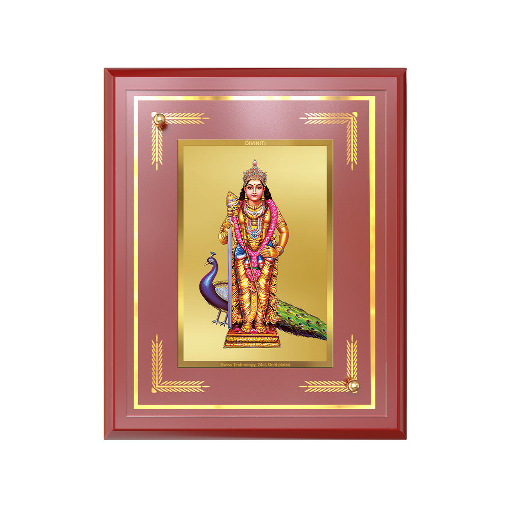 Lord Murugan | Divine Warrior God Wall and Tabletop Mount Photo Frame in 24K Gold Plated Foil