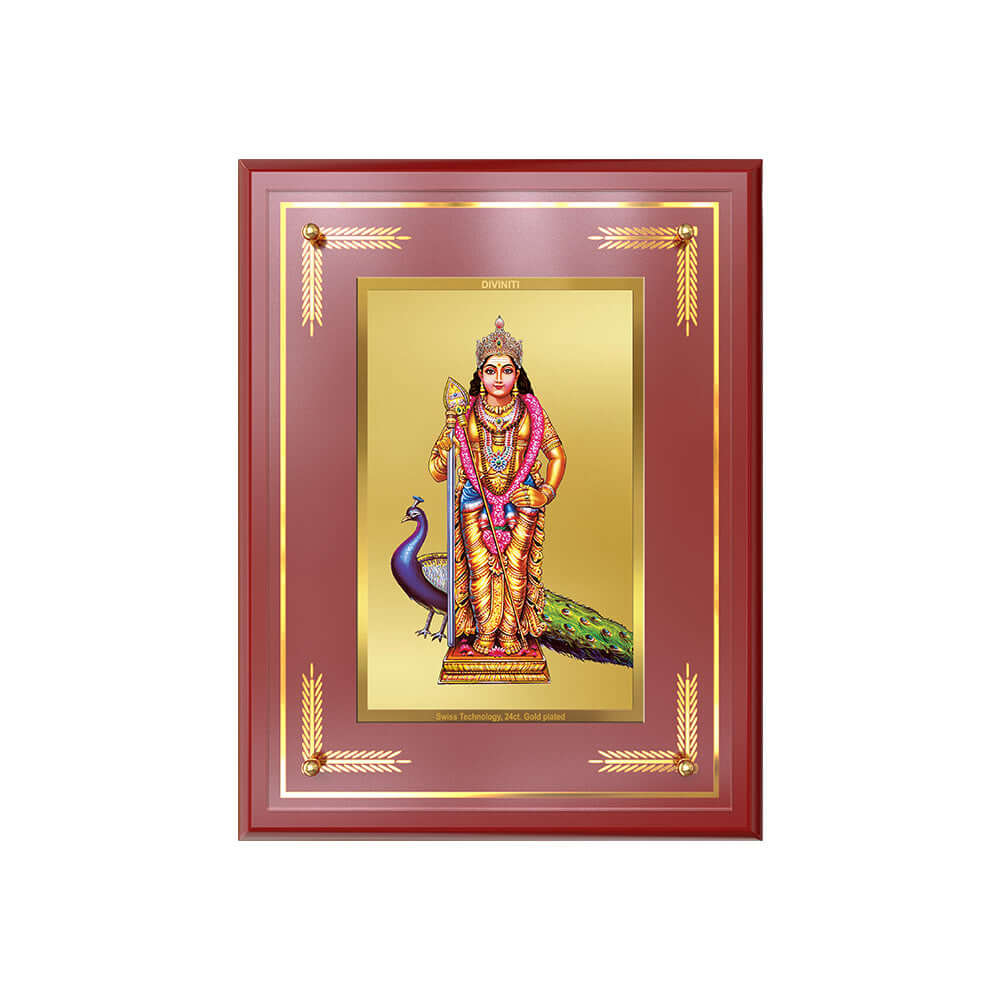 Lord Murugan | Divine Warrior God Wall and Tabletop Mount Photo Frame in 24K Gold Plated Foil