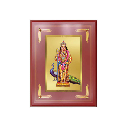 Lord Murugan | Divine Warrior God Wall and Tabletop Mount Photo Frame in 24K Gold Plated Foil