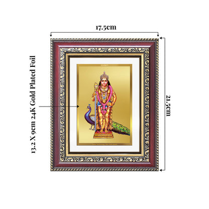 Lord Murugan Photo Frame in 24K Gold Plated Foil showing dimensions