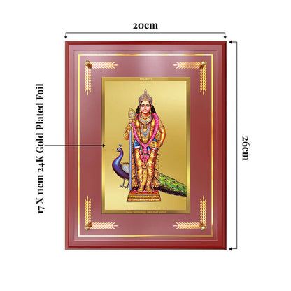 Lord Murugan | Divine Warrior God Wall and Tabletop Mount Photo Frame in 24K Gold Plated Foil