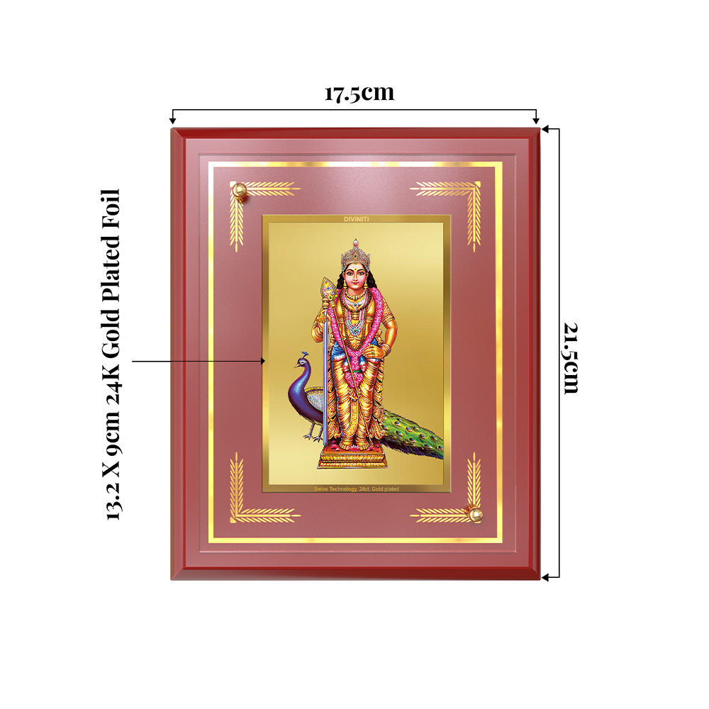 Lord Murugan | Divine Warrior God Wall and Tabletop Mount Photo Frame in 24K Gold Plated Foil