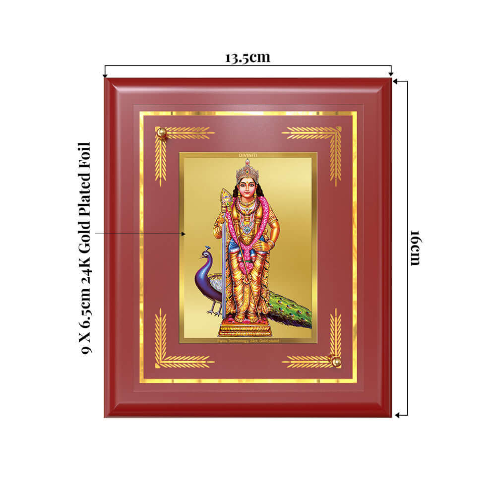 Lord Murugan Subramanya Kartikeya Devotional Wall & Tabletop Frame in 24K Gold Plated Foil