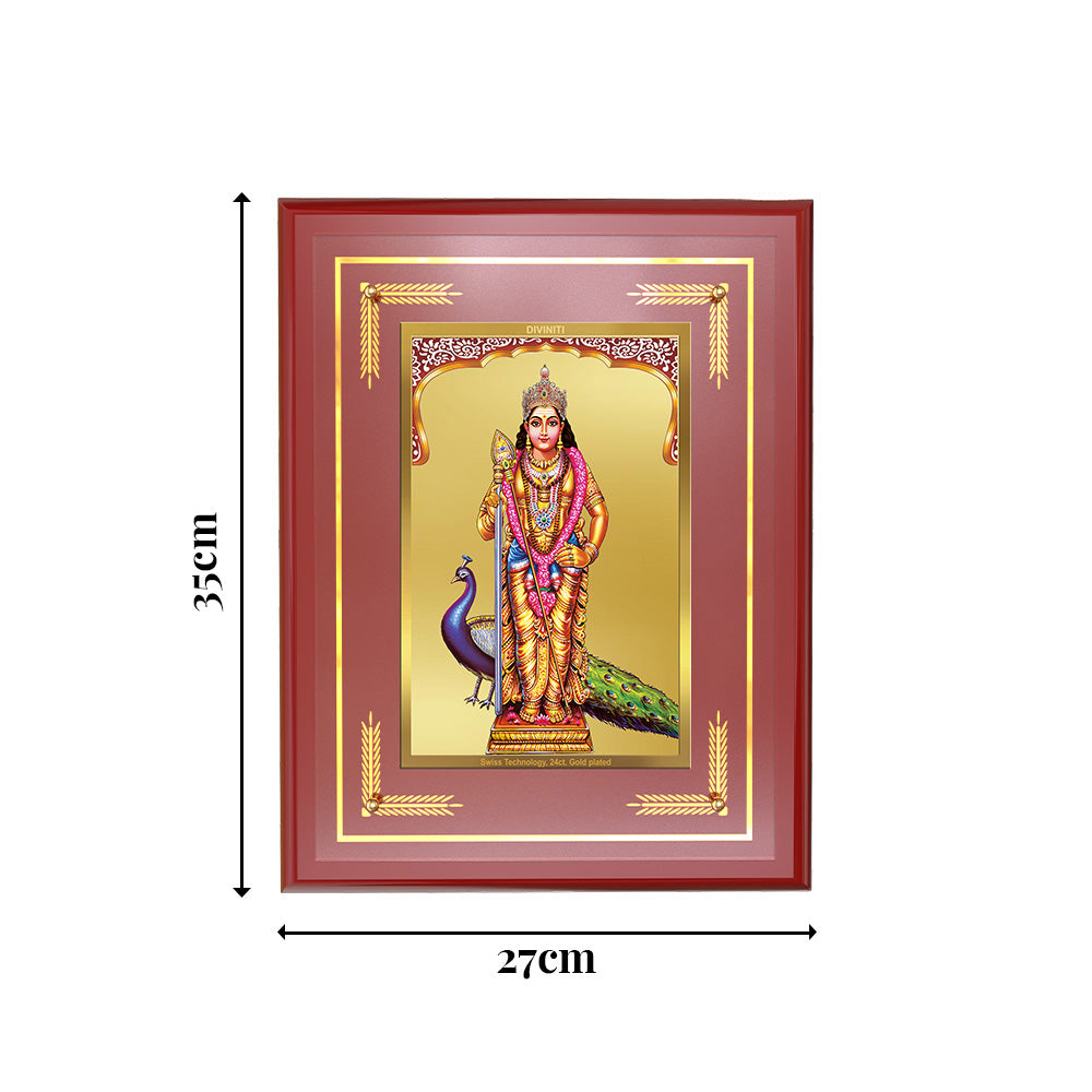 Lord Murugan Kartikeya | Divine Warrior God Wall Photo Frame in 24K Gold Plated Foil