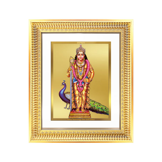 Lord Murugan | Divine Warrior God Wall Mount Photo Frame in 24K Gold Plated Foil