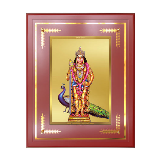 Lord Murugan | Divine Warrior God Wall Mount Photo Frame in 24K Gold Plated Foil
