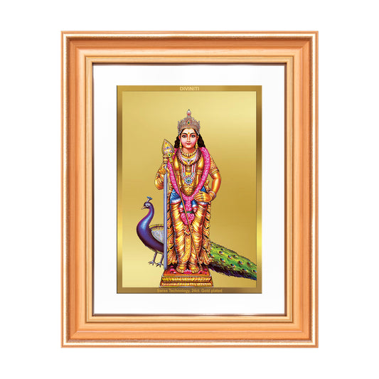 Lord Murugan | Divine Warrior God Wall Mount Photo Frame in 24K Gold Plated Foil
