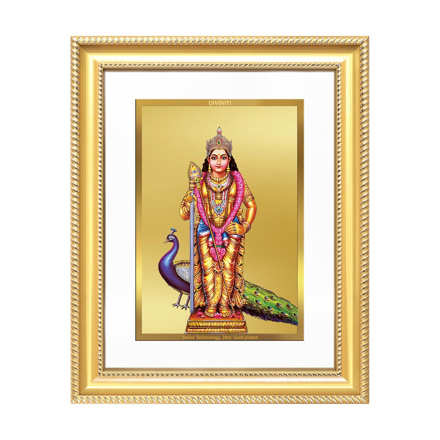 Lord Murugan | Divine Warrior God Wall Mount Photo Frame in 24K Gold Plated Foil