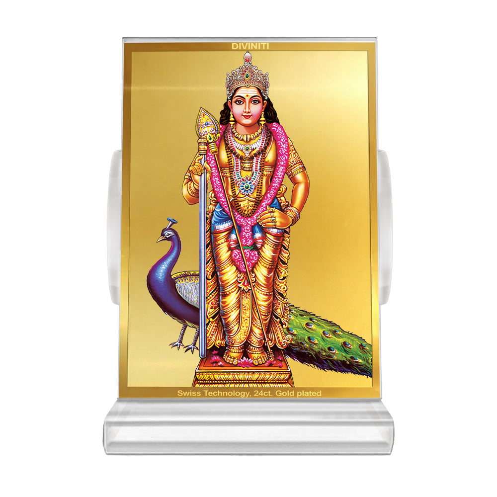 Lord Murugan | Divine Warrior God Car Dashboard Frame in 24K Gold Plated Foil