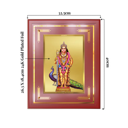 Lord Murugan | Divine Warrior God Wall Mount Photo Frame in 24K Gold Plated Foil