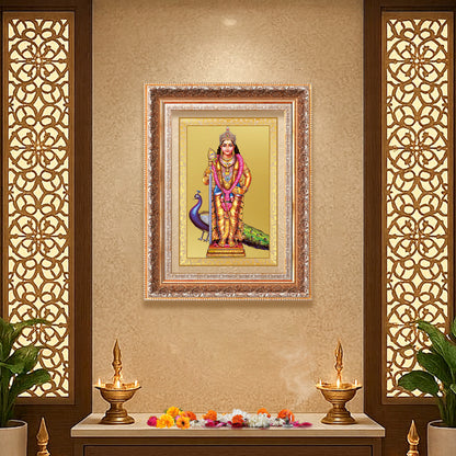 Lord Murugan | Divine Warrior God Wall Mount Photo Frame in 24K Gold Plated Foil