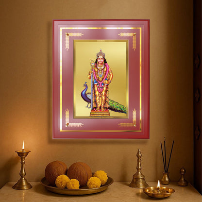 Lord Murugan | Divine Warrior God Wall Mount Photo Frame in 24K Gold Plated Foil