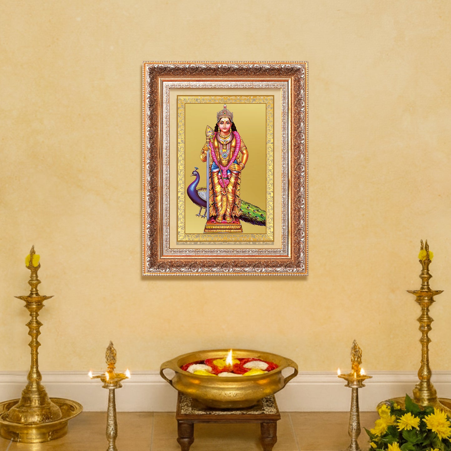 Lord Murugan | Divine Warrior God Wall Mount Photo Frame in 24K Gold Plated Foil