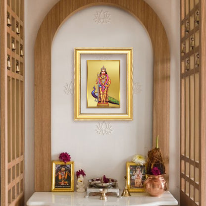 Lord Murugan | Divine Warrior God Wall Mount Photo Frame in 24K Gold Plated Foil
