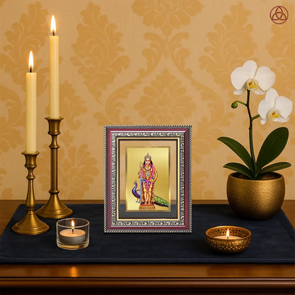 Lord Murugan Kartikeya | Divine Warrior God Wall & Tabletop Photo Frame in 24K Gold Plated Foil