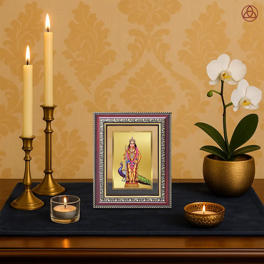 Lord Murugan Kartikeya | Divine Warrior God Wall & Tabletop Photo Frame in 24K Gold Plated Foil