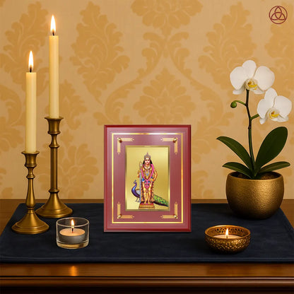 Lord Murugan Kartikeya | Divine Warrior God Wall & Tabletop Photo Frame in 24K Gold Plated Foil